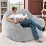 Light Grey Giant Bean Bag Chair with Armrests