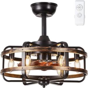 IYUNXI Farmhouse Caged Ceiling Fan with Lights