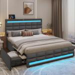 Queen LED Bed Frame with Storage and USB Charging