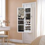 White Wall-Mounted Jewelry Cabinet with LED Mirror
