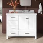 43" White Bathroom Vanity with Quartz Countertop