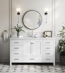 Ariel 61" White Bathroom Vanity with Quartz Top