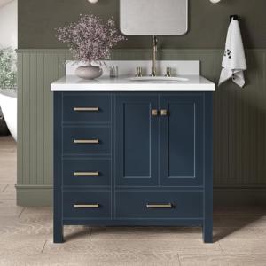 Midnight Blue 37" Bathroom Vanity with White Quartz
