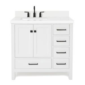 White Bathroom Vanity with Quartz Countertop and Sink