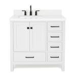 White Bathroom Vanity with Quartz Countertop and Sink