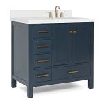 Midnight Blue 37" Bathroom Vanity with White Quartz