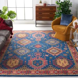 Navy and Red Traditional Wool Area Rug 9' x 12