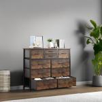 10-Drawer Rustic Brown Fabric Dresser with Steel Frame