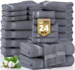 24-Piece Cotton Bath Towel Set in Cool Grey