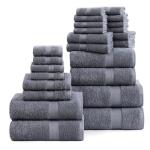 24-Piece Cotton Bath Towel Set in Cool Grey