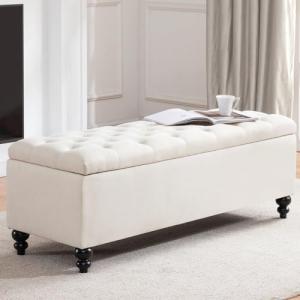 51-Inch Button-Tufted Storage Ottoman Bench in Ivory