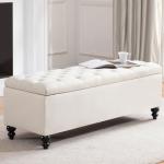 51-Inch Button-Tufted Storage Ottoman Bench in Ivory