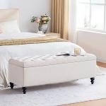 51-Inch Button-Tufted Storage Ottoman Bench in Ivory