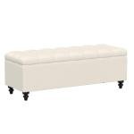 51-Inch Button-Tufted Storage Ottoman Bench in Ivory