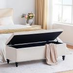 51-Inch Button-Tufted Storage Ottoman Bench in Ivory