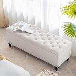 51-Inch Button-Tufted Storage Ottoman Bench in Ivory