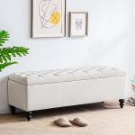 51-Inch Button-Tufted Storage Ottoman Bench in Ivory