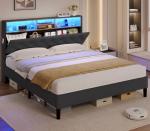 Queen Bed Frame with LED Headboard and Storage