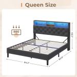 Queen Bed Frame with LED Headboard and Storage