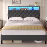 Queen Bed Frame with LED Headboard and Storage