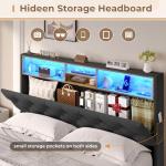 Queen Bed Frame with LED Headboard and Storage