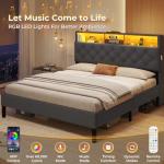 Queen Bed Frame with LED Headboard and Storage
