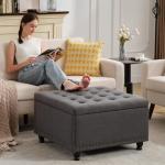 Large Tufted Storage Ottoman Bench in Dark Grey