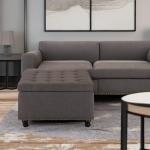 Large Tufted Storage Ottoman Bench in Dark Grey