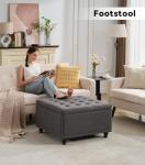 Large Tufted Storage Ottoman Bench in Dark Grey