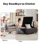 Large Tufted Storage Ottoman Bench in Dark Grey