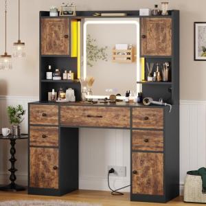 Tiptiper Rustic Vanity with Lights and Storage
