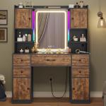Tiptiper Rustic Vanity with Lights and Storage