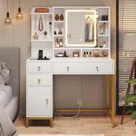 AOGLLATI Lighted Makeup Vanity with Charging Station