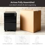 Black Rolling Pedestal File Cabinet with Three Drawers