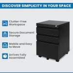 Black Rolling Pedestal File Cabinet with Three Drawers