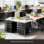 Black Rolling Pedestal File Cabinet with Three Drawers