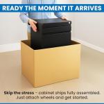 Black Rolling Pedestal File Cabinet with Three Drawers