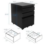 Black Rolling Pedestal File Cabinet with Three Drawers