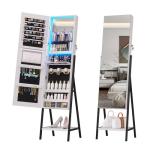 LED Jewelry Cabinet with Full-Length Mirror (White)