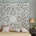 Wood Carved King Bed Headboard with Mandala Design