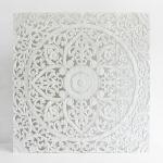 Wood Carved King Bed Headboard with Mandala Design