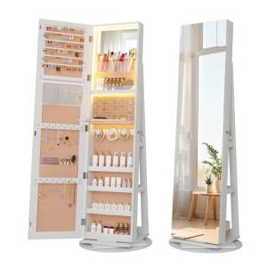 LED Jewelry Armoire with Full-Length Mirror Storage