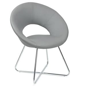 Grey Leather Accent Chair with Chrome Legs