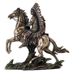 Native American Warrior on Horseback Bronze Statue