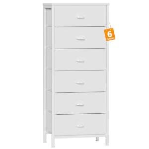 White Tall Dresser with 6 Fabric Drawers