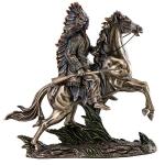 Native American Warrior on Horseback Bronze Statue