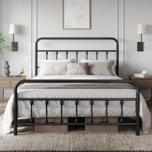 Classic Metal Queen Bed Frame with Victorian Headboard