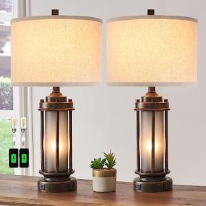 Farmhouse Lamps Set with USB Charging Ports