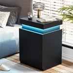 Modern Black Nightstand with Charging Station and LED