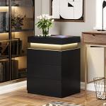 Modern Black Nightstand with Charging Station and LED